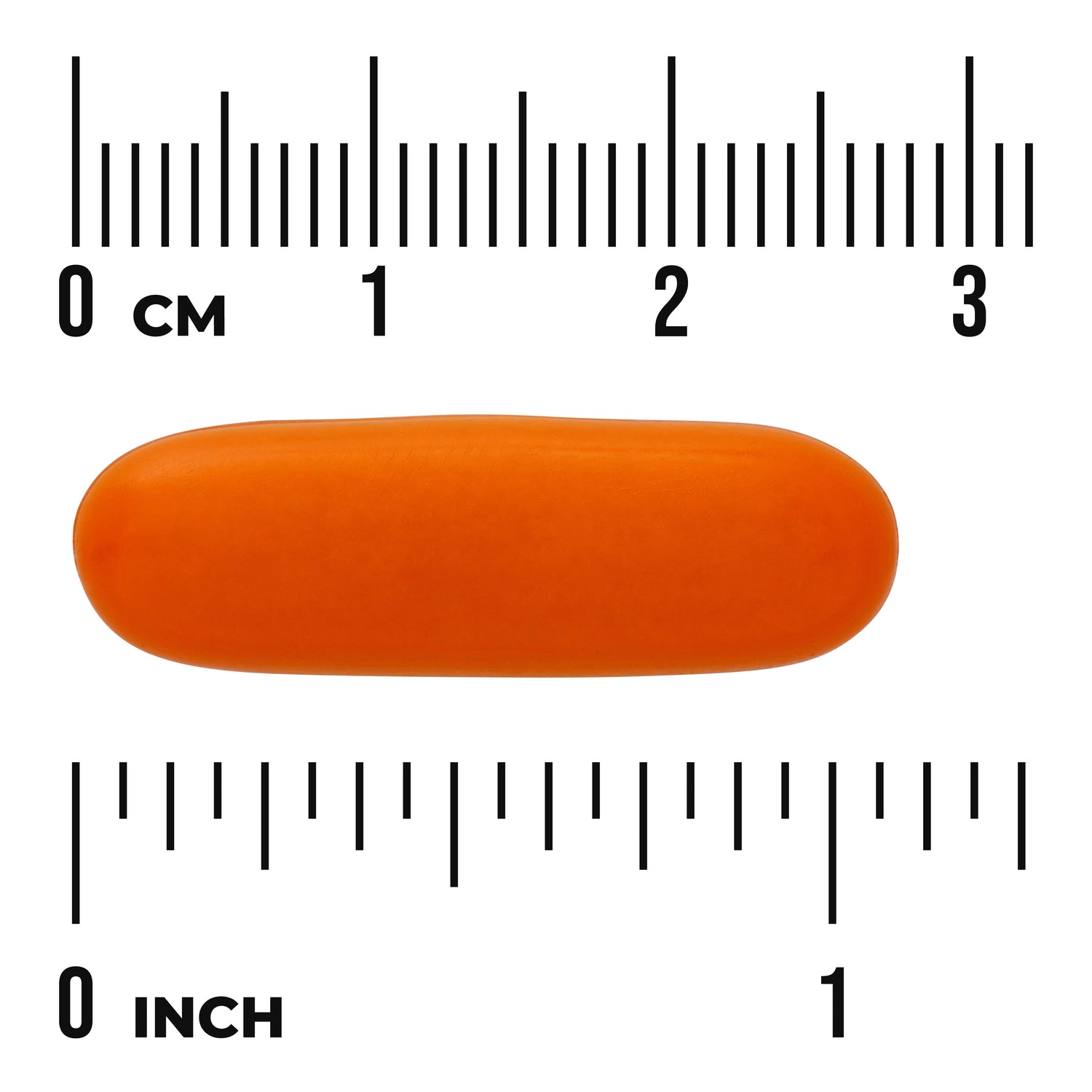 SWU892 | Orange caplet with centimeter and inch rulers for size reference