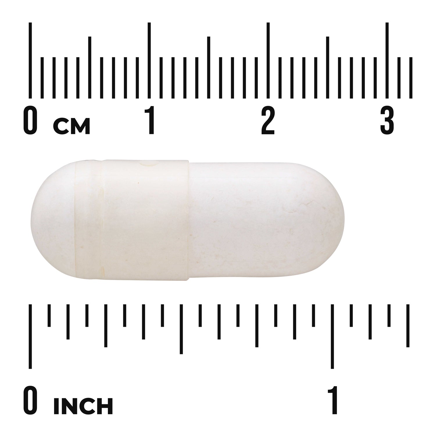 SWU1111 | White capsule with centimeter and inch rulers for size
