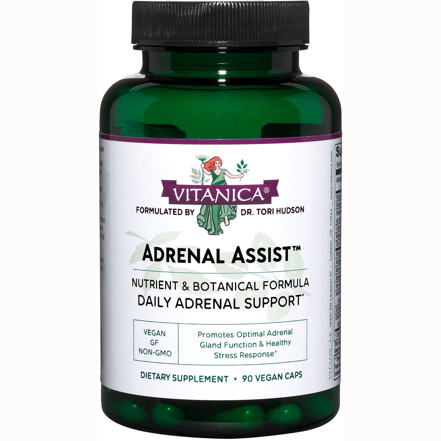 VNA004 | Vitanica Adrenal Assist dietary supplement bottle, nutrient & botanical formula, 90 vegan caps