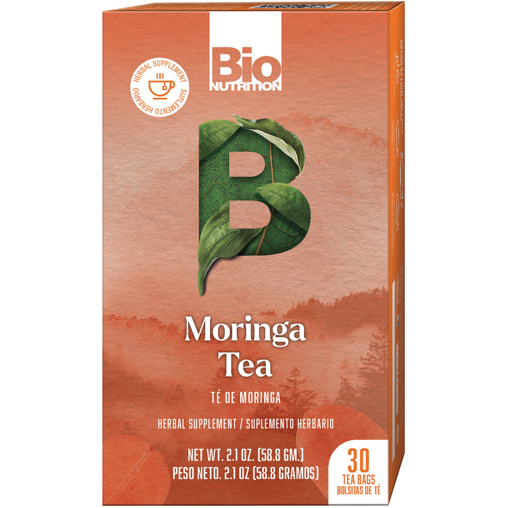 BNN047 | Box front of Bio Nutrition Moringa Tea packaging showing brand, Moringa Tea label and 30 tea bags - Thumbnail
