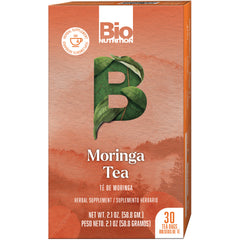 BNN047 | Box front of Bio Nutrition Moringa Tea packaging showing brand, Moringa Tea label and 30 tea bags