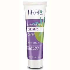 LFH027 | Life-Flo BiEstro care fragrance free body cream tube, purple, labeled with estriol & estradiol, 4 oz