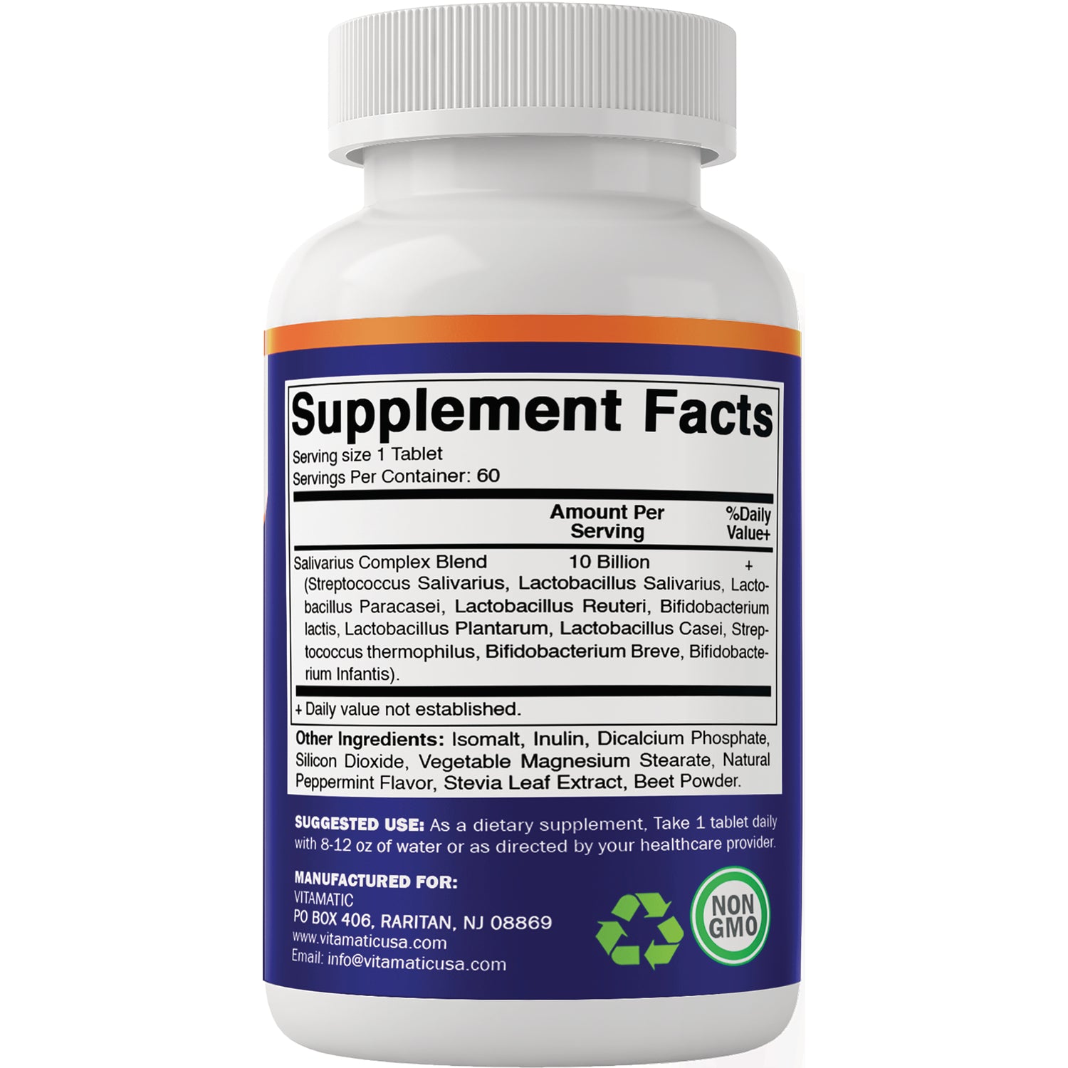 VAM006 | Back label showing Supplement Facts panel, Serving Size 1 Tablet, 60 servings per container