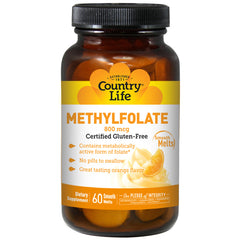 CRL607 | Country Life Methylfolate 800 mcg bottle, 60 Smooth Melts orange flavored dietary supplement