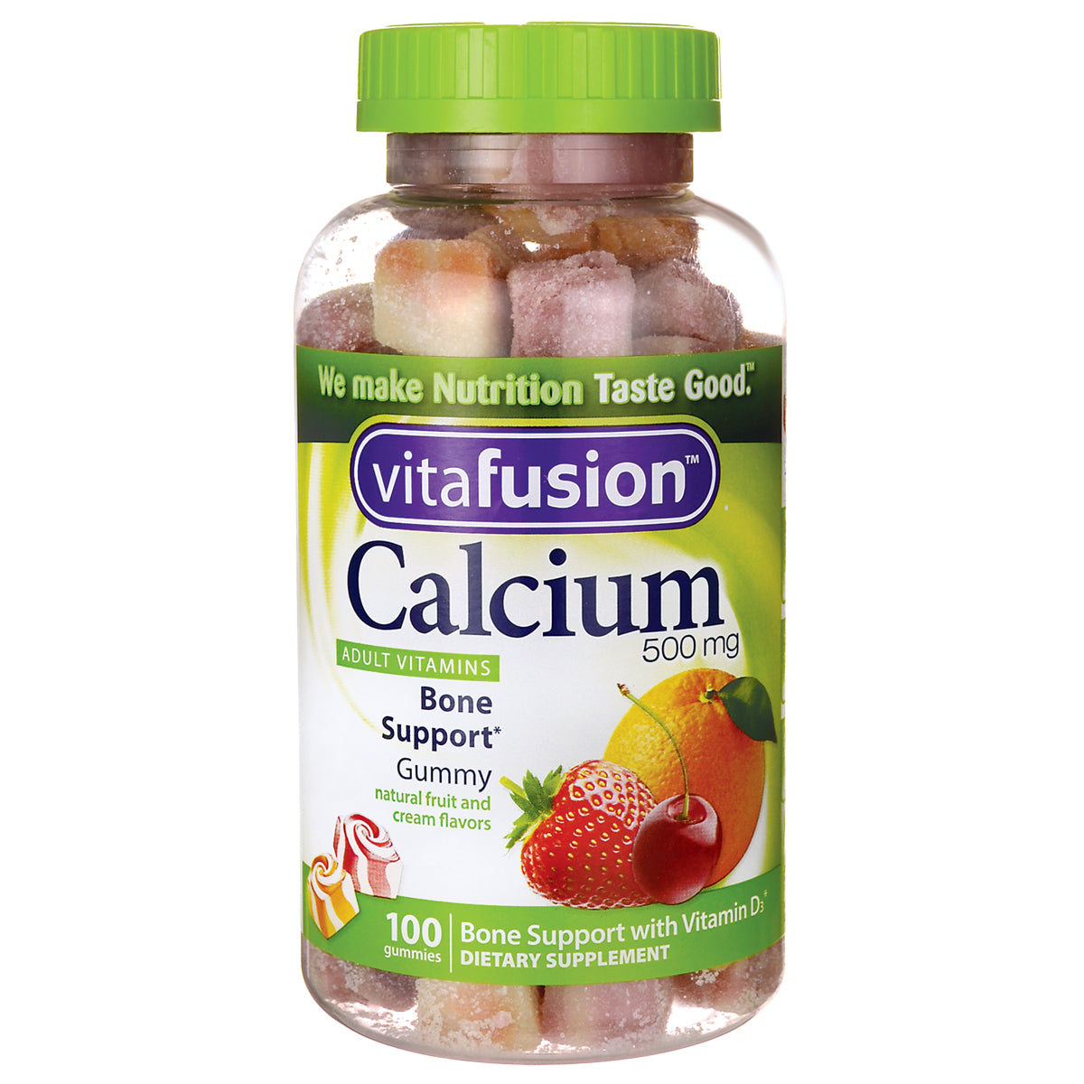 VFS015 | vitafusion Calcium 500 mg gummies, Bone Support with Vitamin D, 100 gummies bottle front
