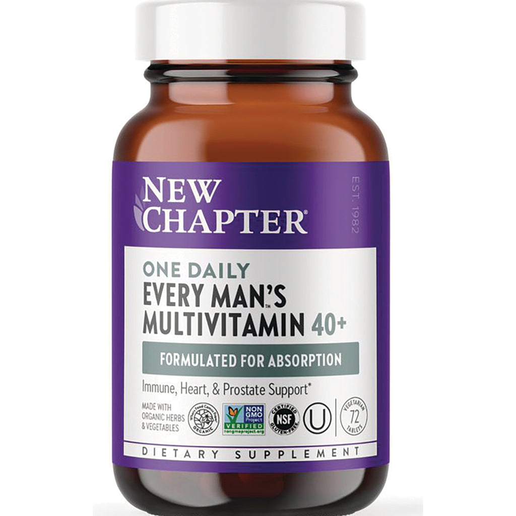 NWC224 | New Chapter One Daily Every Man's Multivitamin 40+ bottle front label showing formulated for absorption - Thumbnail