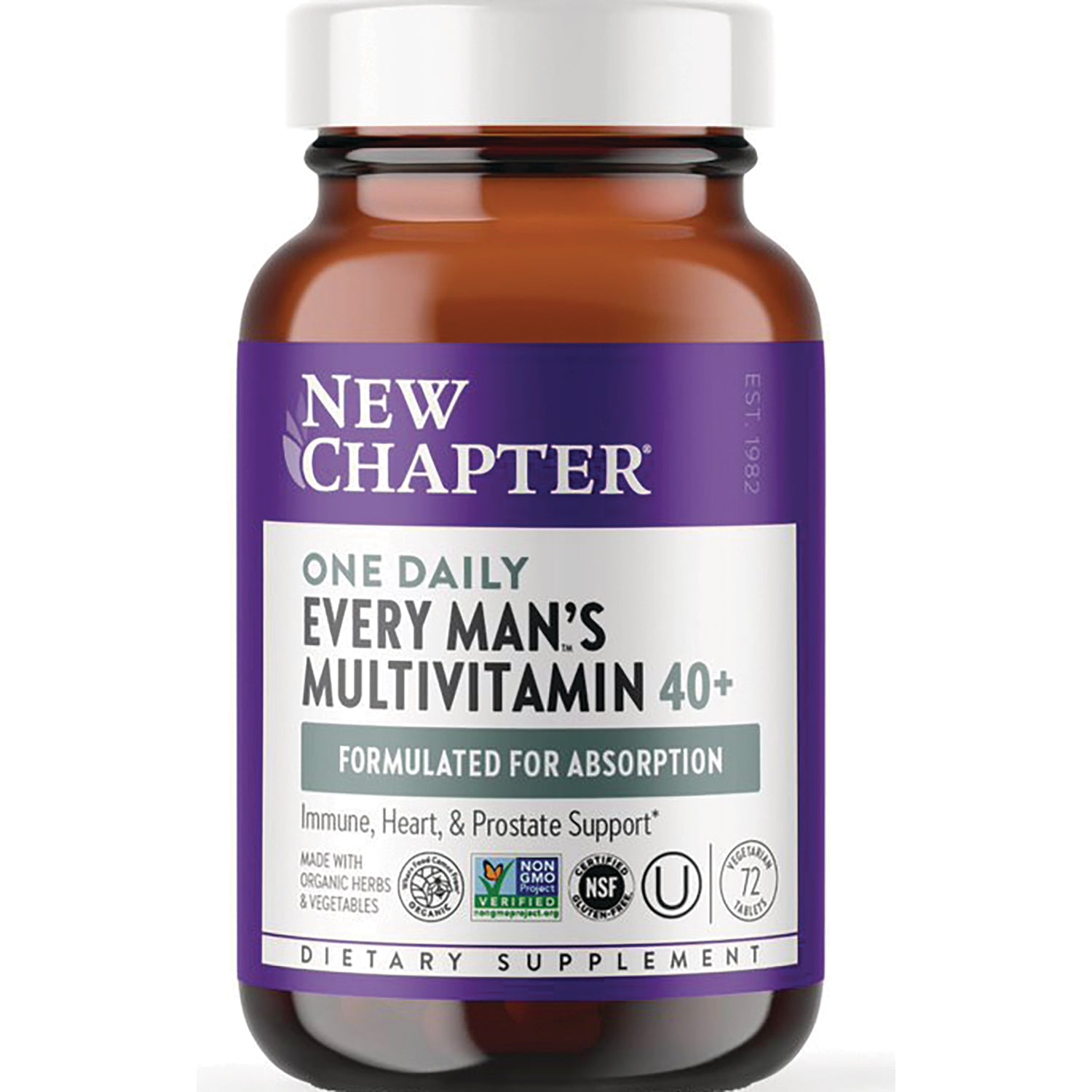 NWC224 | New Chapter One Daily Every Man's Multivitamin 40+ bottle front label showing formulated for absorption