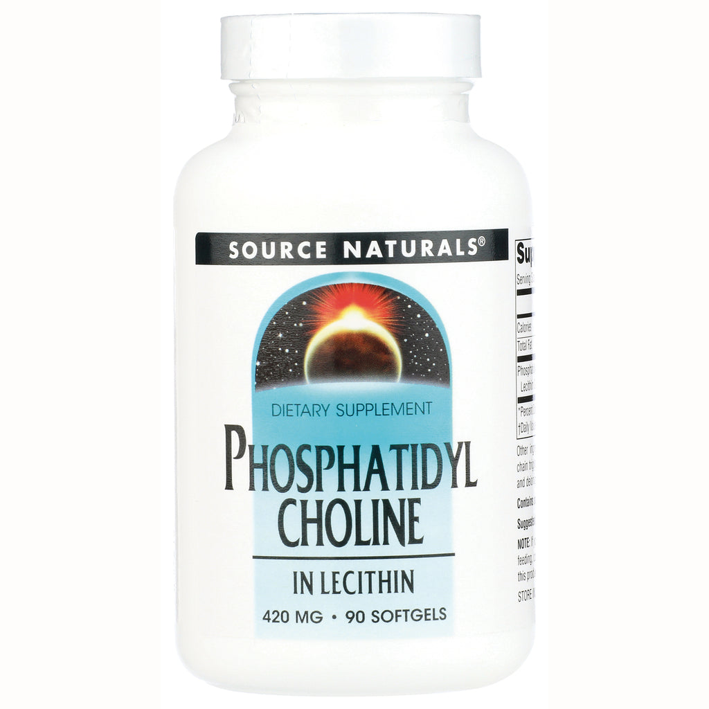 SN928 | Source Naturals Phosphatidyl Choline in Lecithin 420 mg, 90 softgels dietary supplement bottle - Thumbnail
