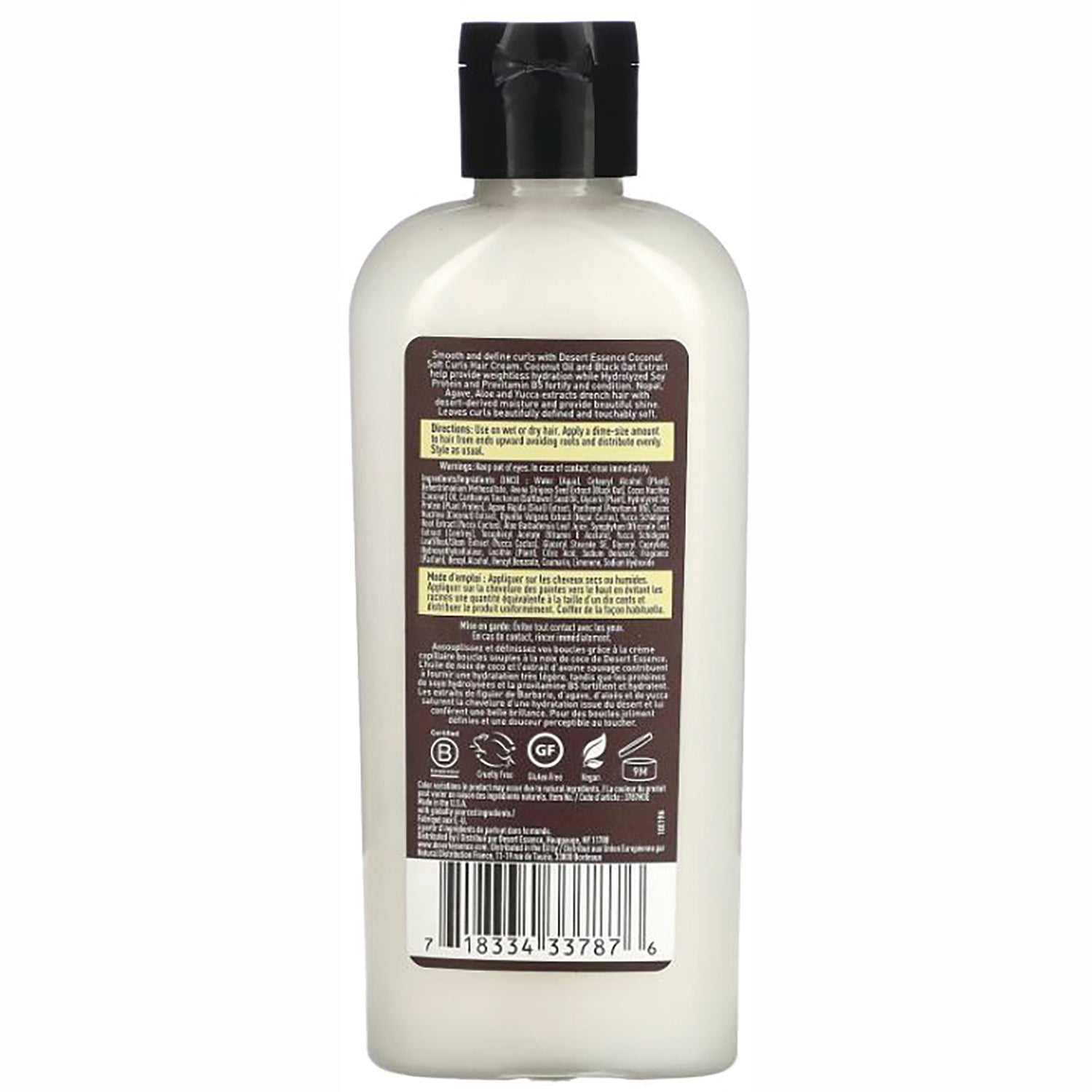 DST066 | Back of white plastic bottle showing product information label, small text blocks and barcode