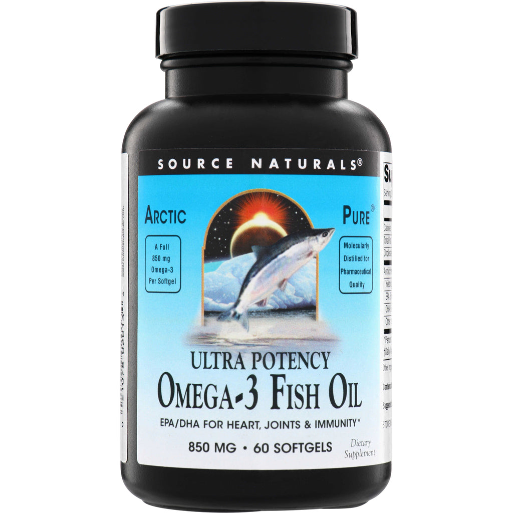 SN318 | Source Naturals Ultra Potency Omega-3 Fish Oil 850 mg, 60 softgels bottle front - Thumbnail