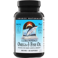 SN318 | Source Naturals Ultra Potency Omega-3 Fish Oil 850 mg, 60 softgels bottle front