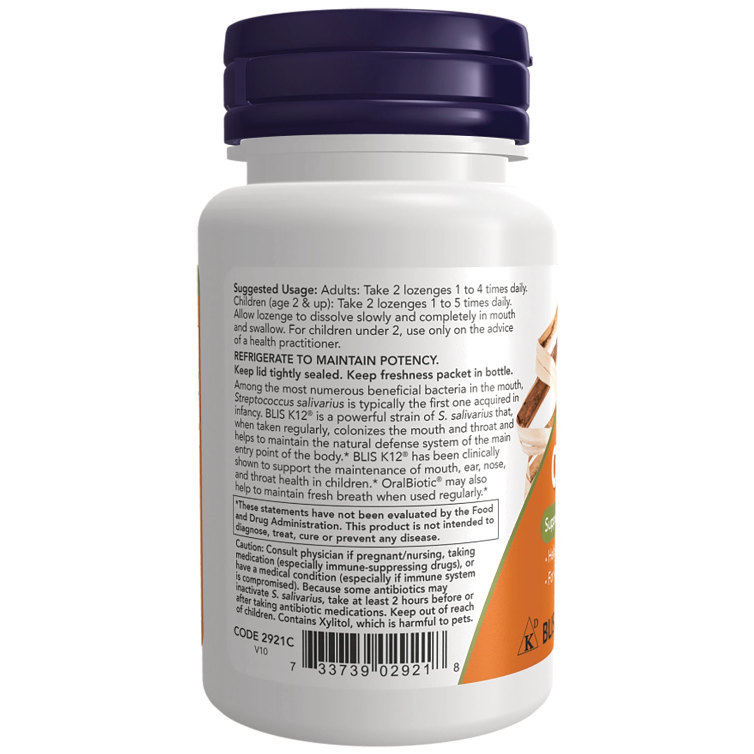 NWF1390 | back label of white supplement bottle showing suggested usage, warnings and barcode