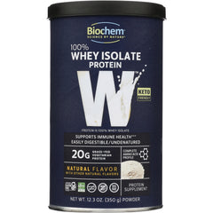 CRL232 | Biochem 100% Whey Isolate protein powder can, natural flavor, 20g protein, 12.3 oz