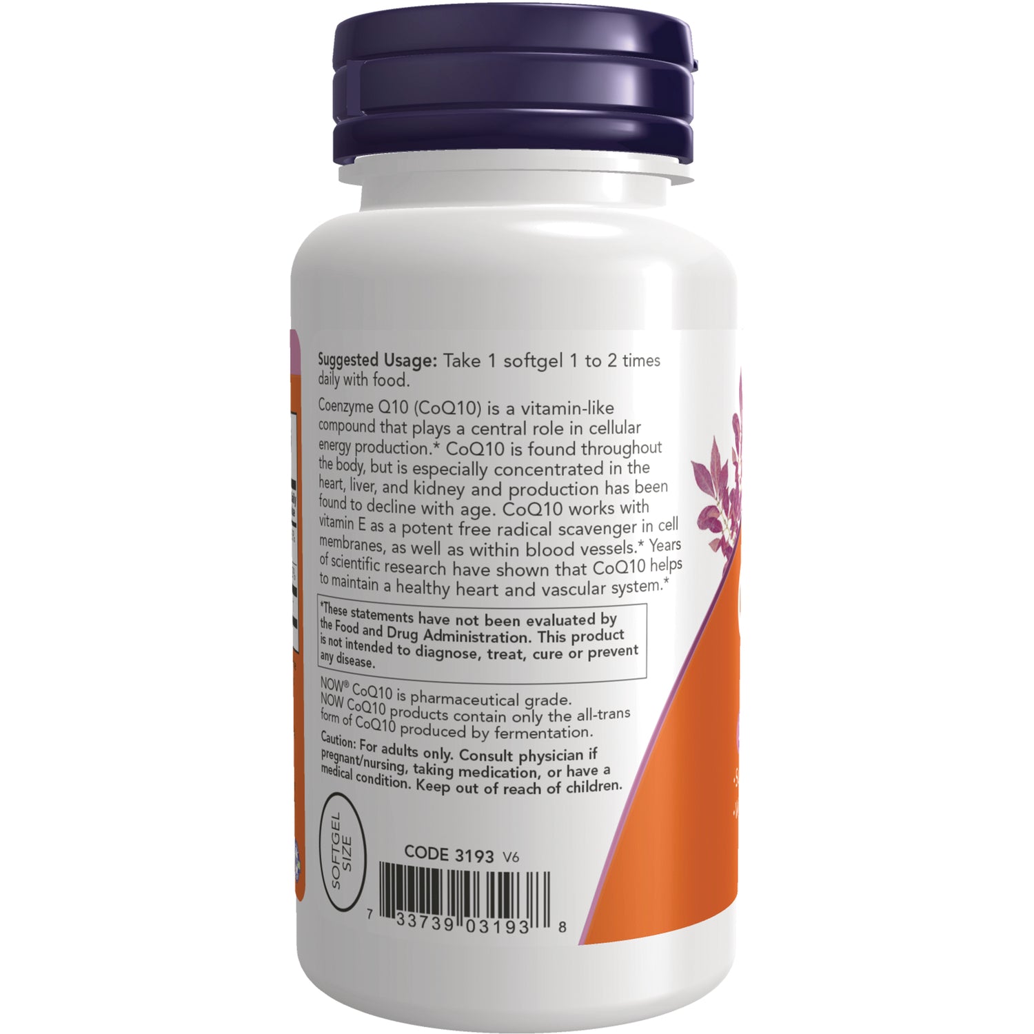 NWF1041 | back of white supplement bottle showing suggested usage, product description, caution text and barcode