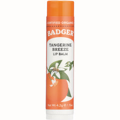 BAD006 | Badger Tangerine Breeze lip balm tube with orange and blossom illustration, Net Wt 4.2g