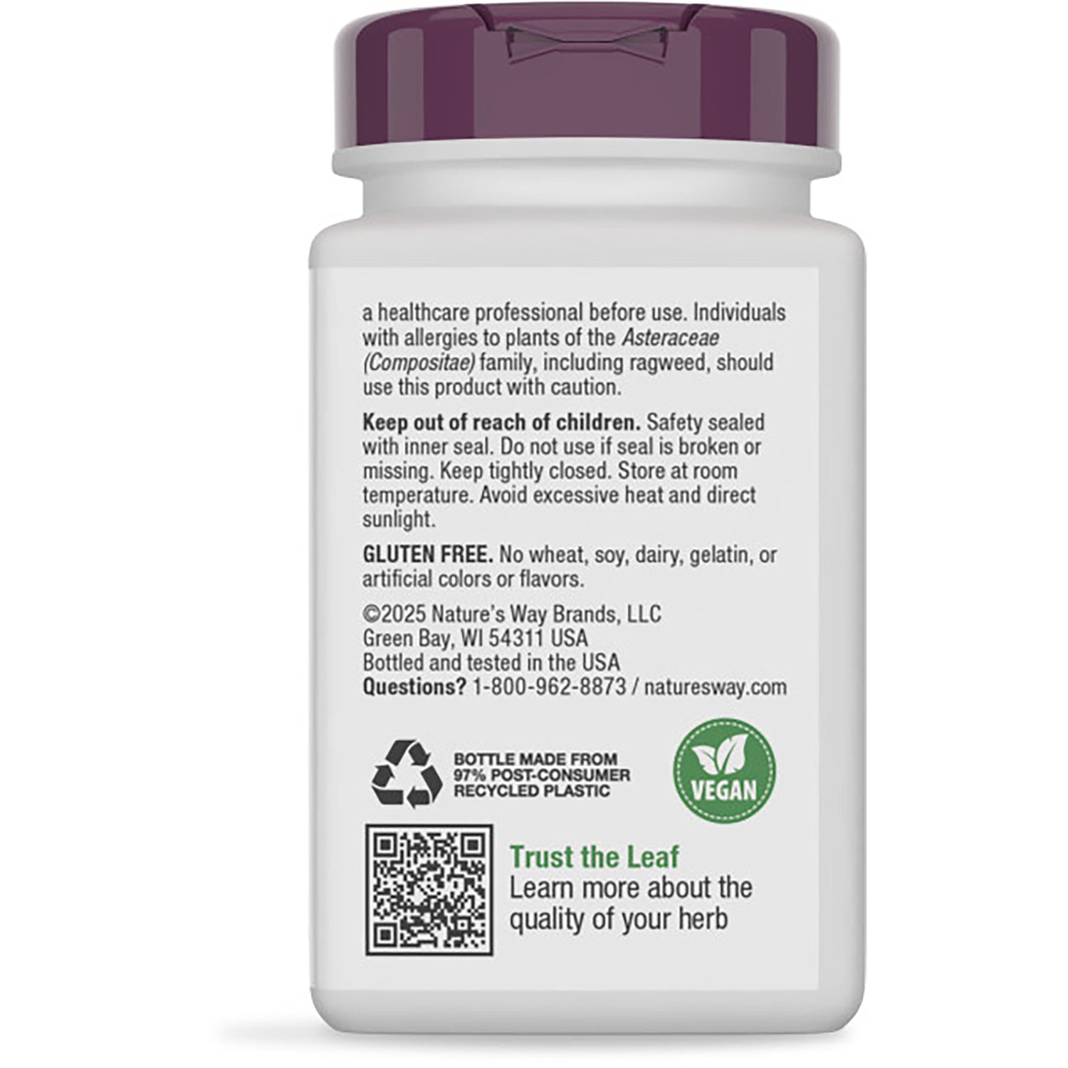 NW831 | Back of brown supplement bottle label reading Supports Healthy Leg Vein Strength with ingredients list and barcode
