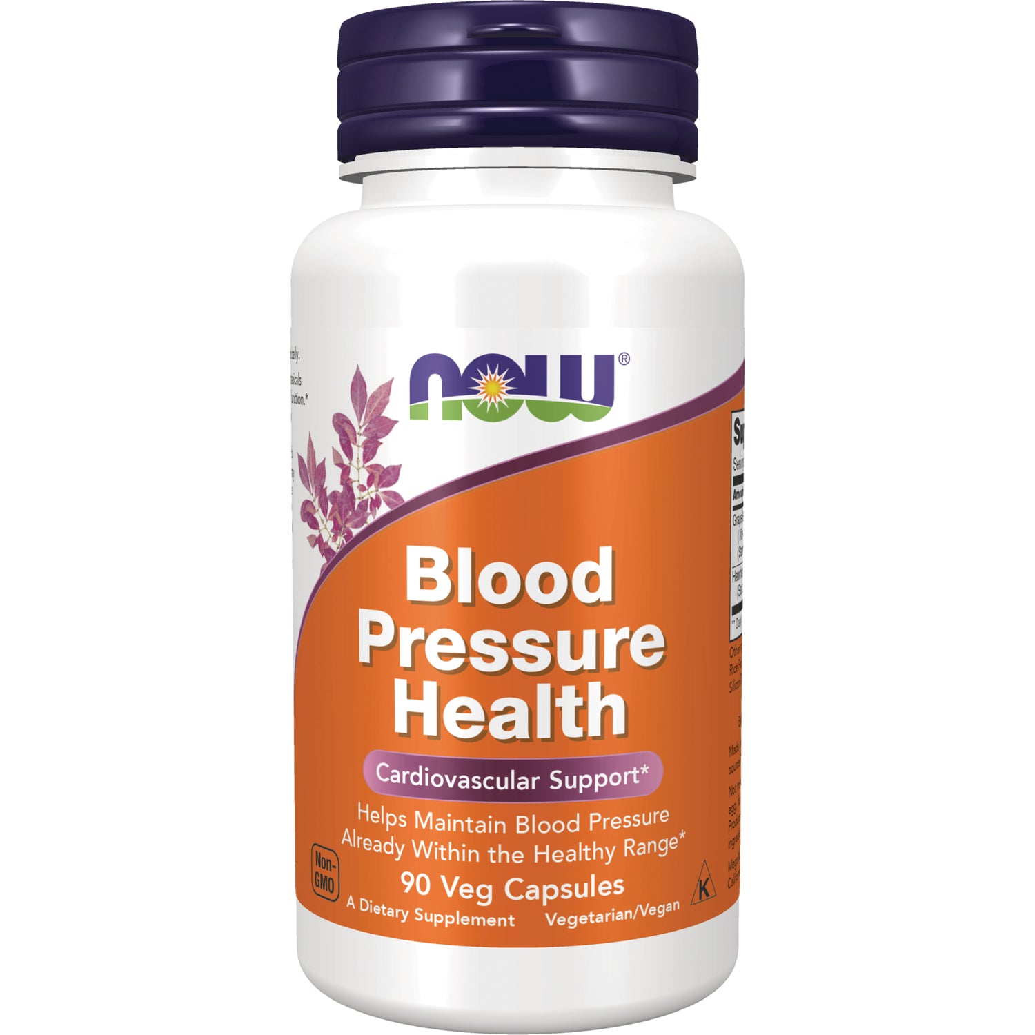 NWF110 | White NOW bottle labeled Blood Pressure Health, cardiovascular support, 90 veg capsules