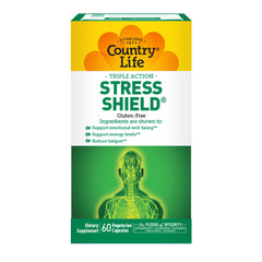 CRL441 | Country Life Stress Shield front packaging, gluten-free dietary supplement box showing 60 vegetarian capsules