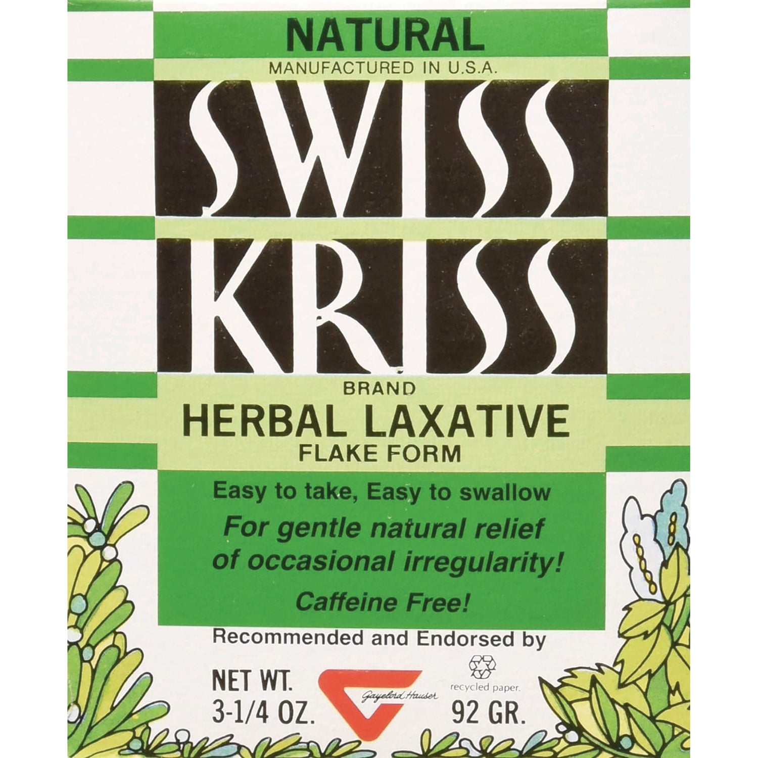 SKR004 | SWISS KRISS herbal laxative flake form box labeled Natural and Caffeine Free