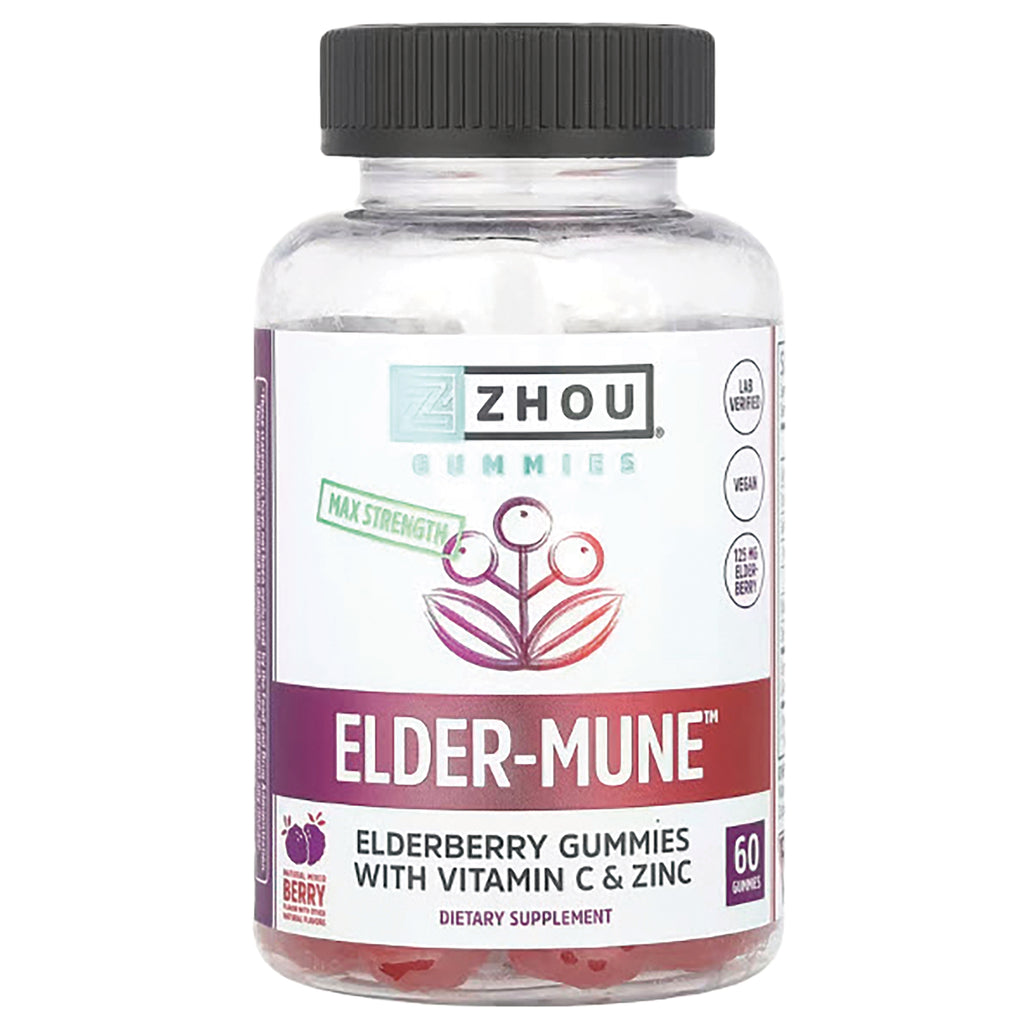 ZOU043 | Zhou Elder-Mune elderberry gummies with vitamin C and zinc, 60 gummies bottle - Thumbnail