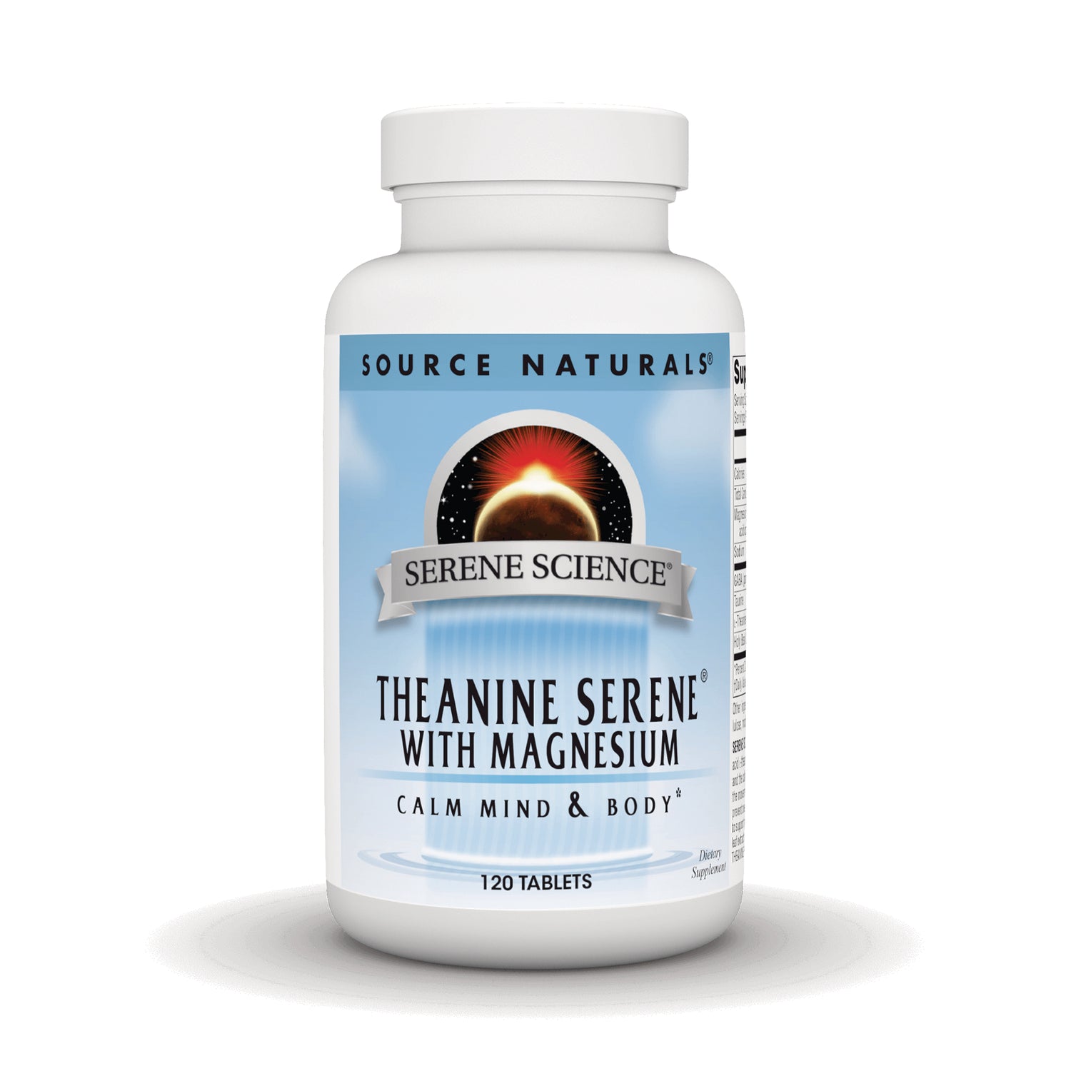 SN495 | Source Naturals Theanine Serene with Magnesium tablets bottle, Serene Science Calm Mind & Body, 120 count