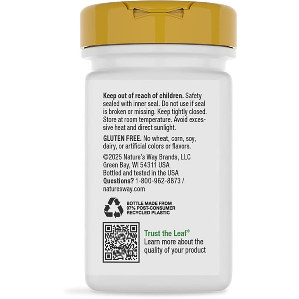 NW776 | Brown supplement bottle back label with green text showing benefits, barcode and recycling symbol - Thumbnail