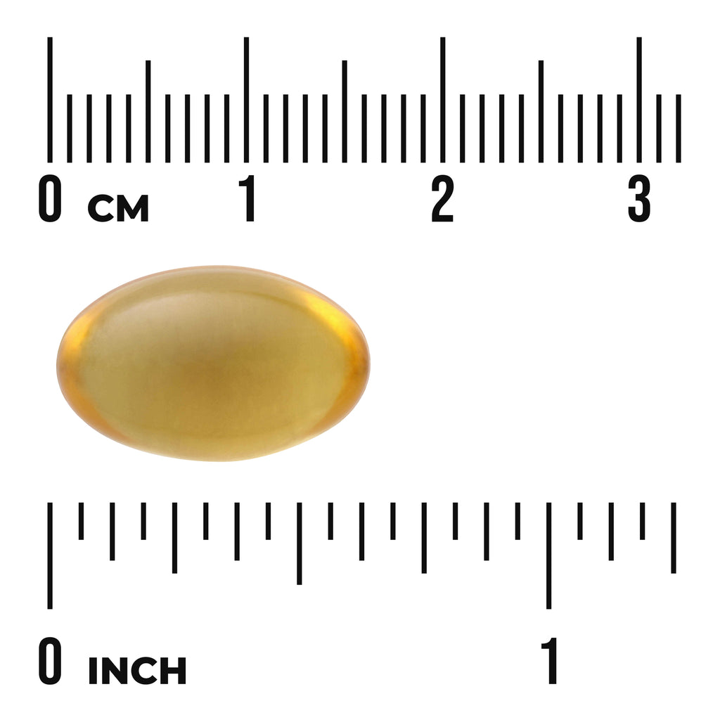 SW1865 | Golden oval softgel with size rulers in inches and centimeters - Thumbnail