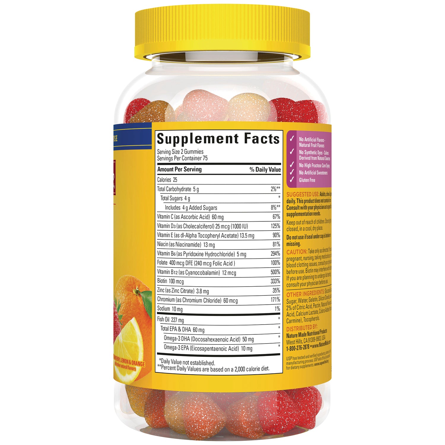 NTM195 | Back label showing Supplement Facts panel and ingredients on a gummy vitamin jar
