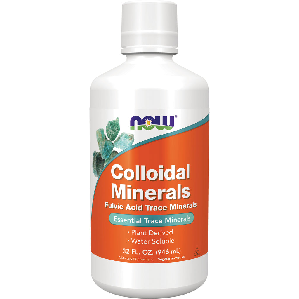 NWF1074 | NOW Colloidal Minerals liquid supplement 32 FL OZ bottle with orange label - Thumbnail