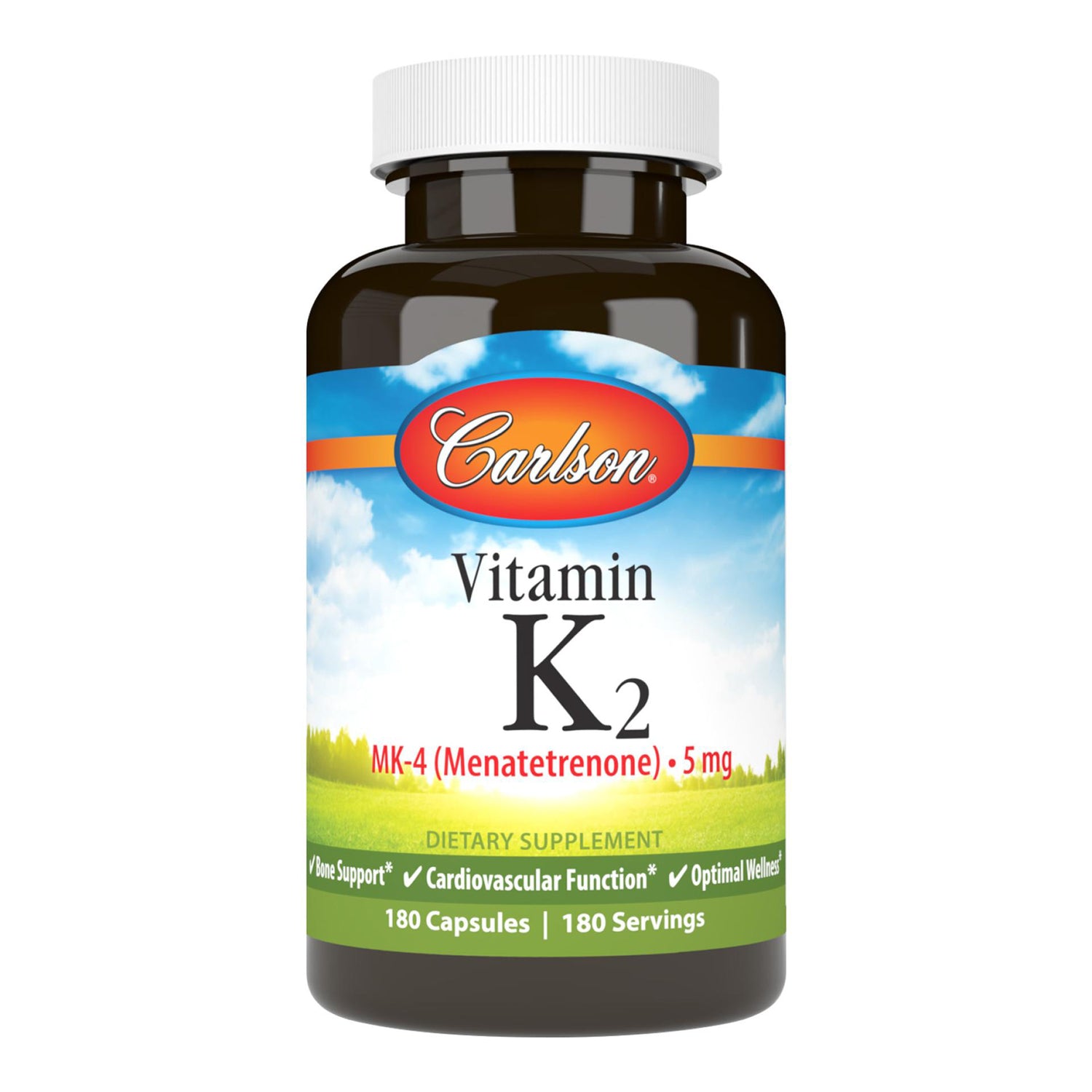 CSN189 | Carlson Vitamin K2 MK-4 (Menatetrenone) dietary supplement bottle, 180 capsules 5 mg