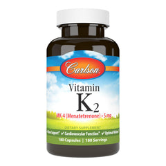 CSN189 | Carlson Vitamin K2 MK-4 (Menatetrenone) dietary supplement bottle, 180 capsules 5 mg