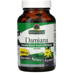 NAT143 | Nature's Answer Damiana 800 mg supplement bottle front showing 90 vegetarian capsules label