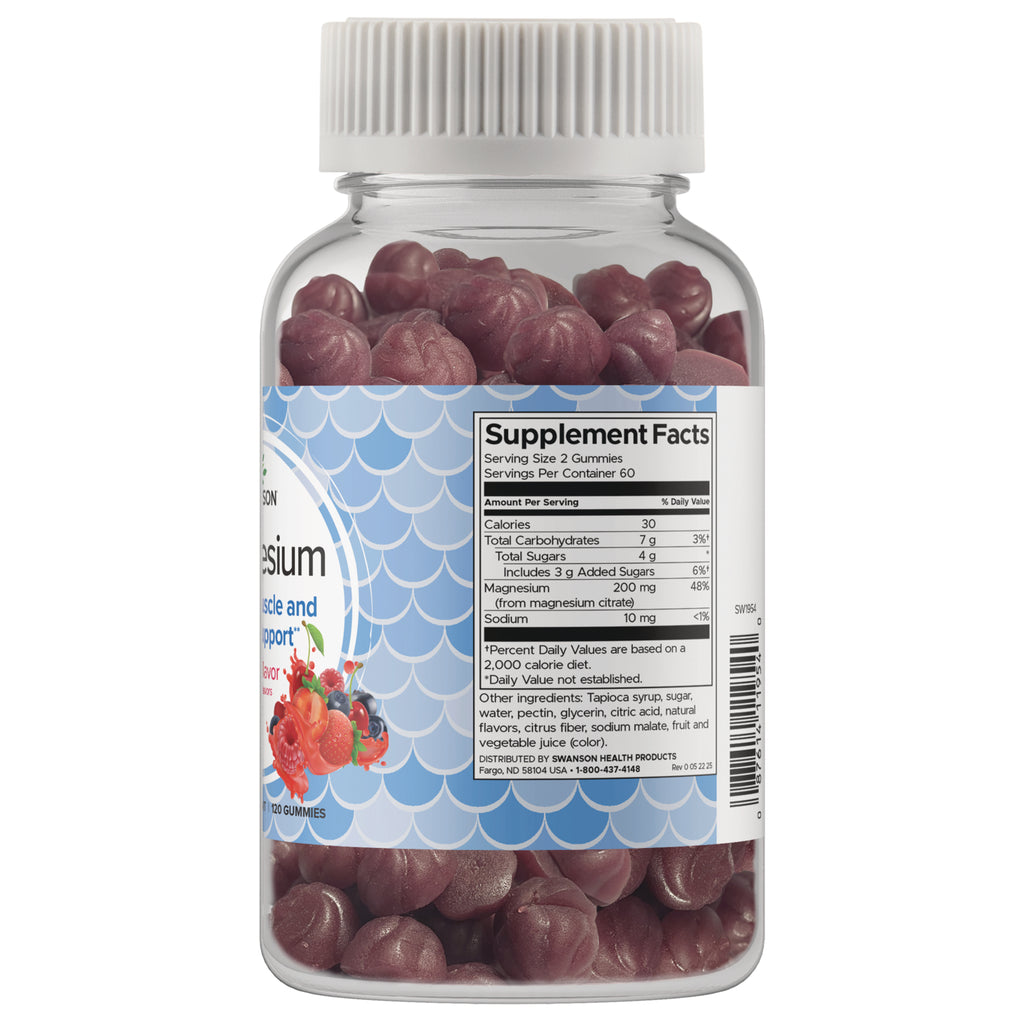 SW1954 | Back of magnesium gummies bottle showing Supplement Facts panel - Thumbnail