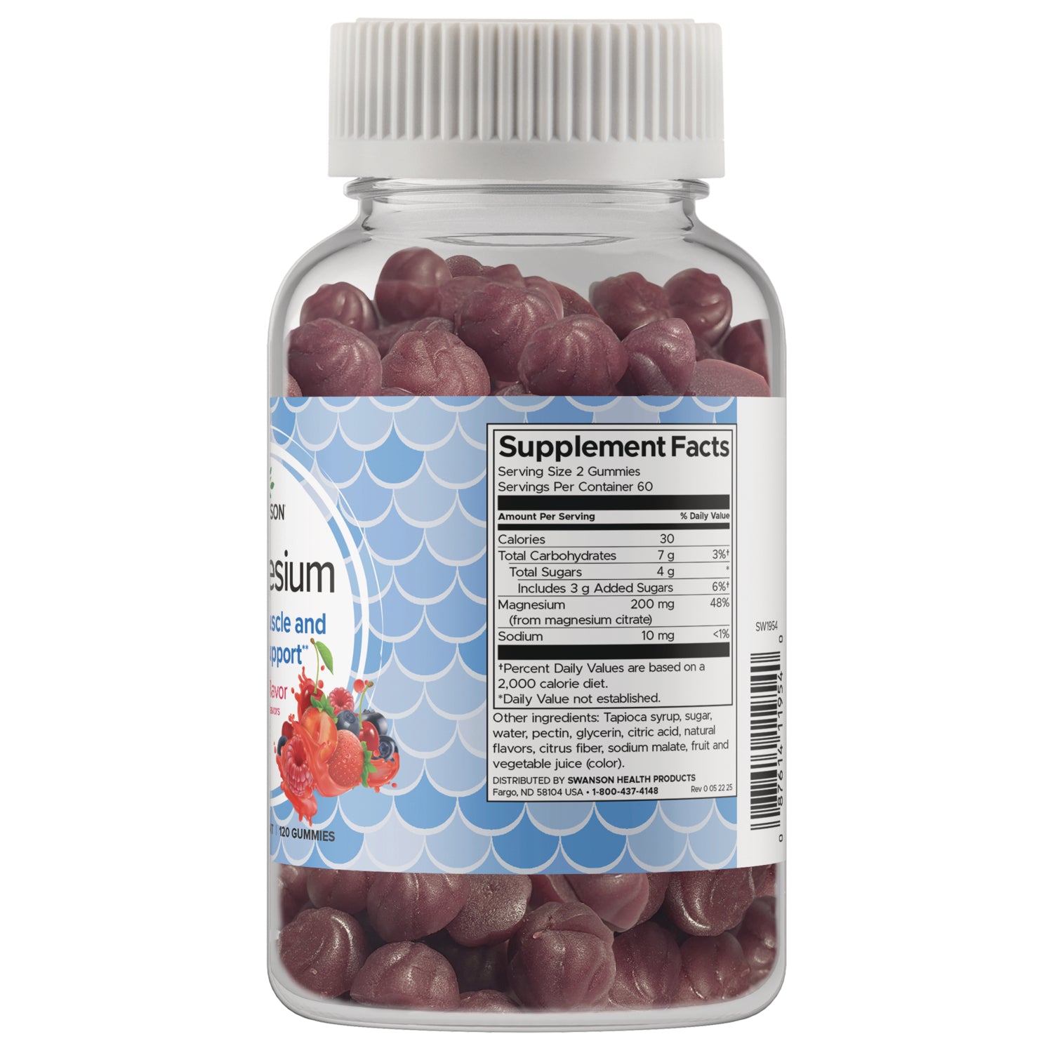 SW1954 | Back of magnesium gummies bottle showing Supplement Facts panel