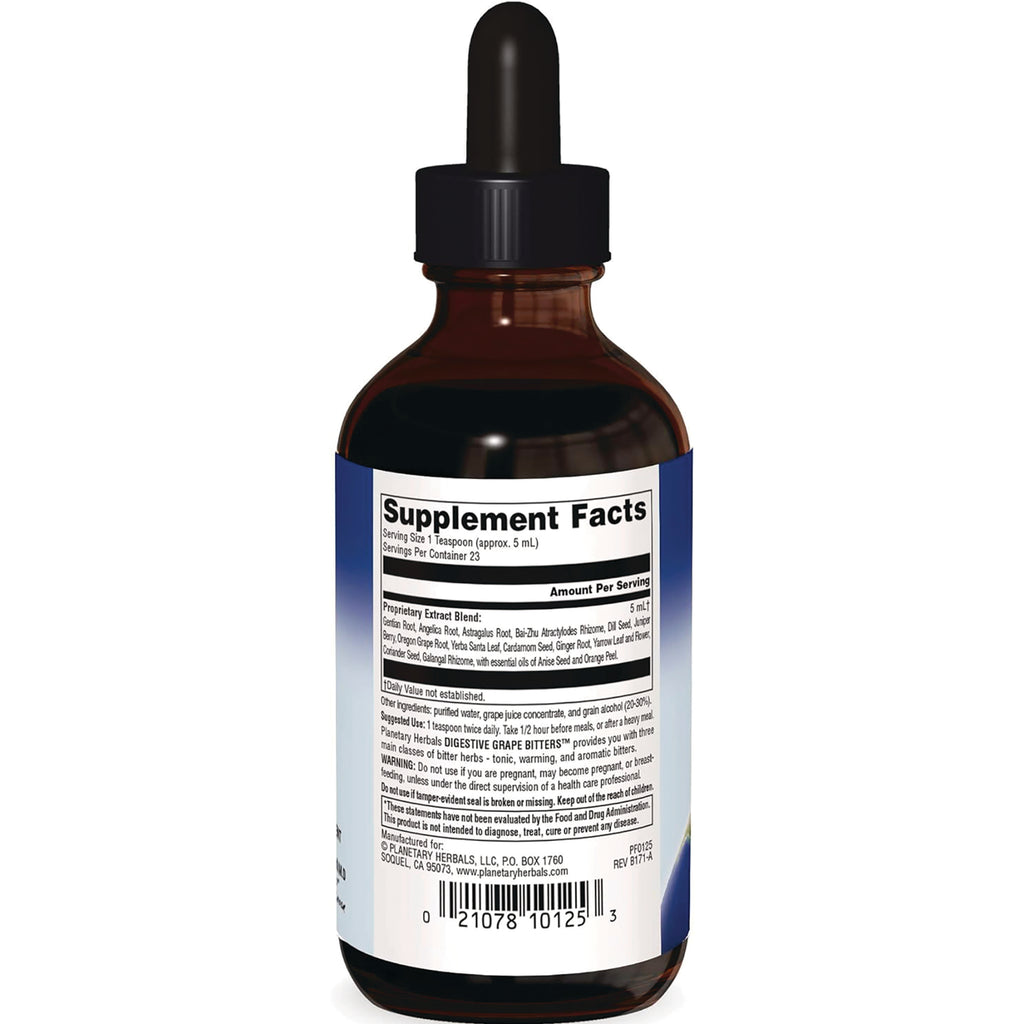 PF188 | Back label of brown dropper bottle showing Supplement Facts panel and barcode - Thumbnail