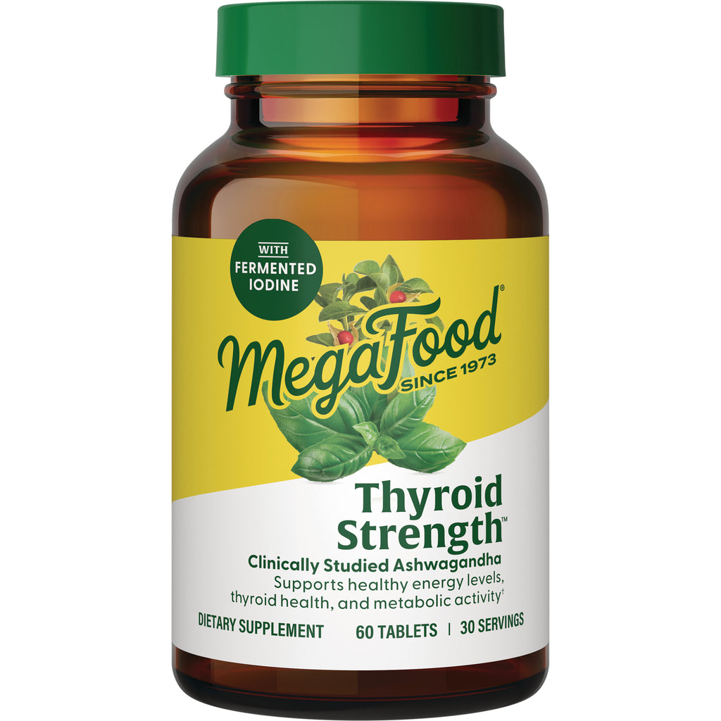 MGF030 | MegaFood Thyroid Strength dietary supplement bottle front label with fermented iodine, 60 tablets - Thumbnail