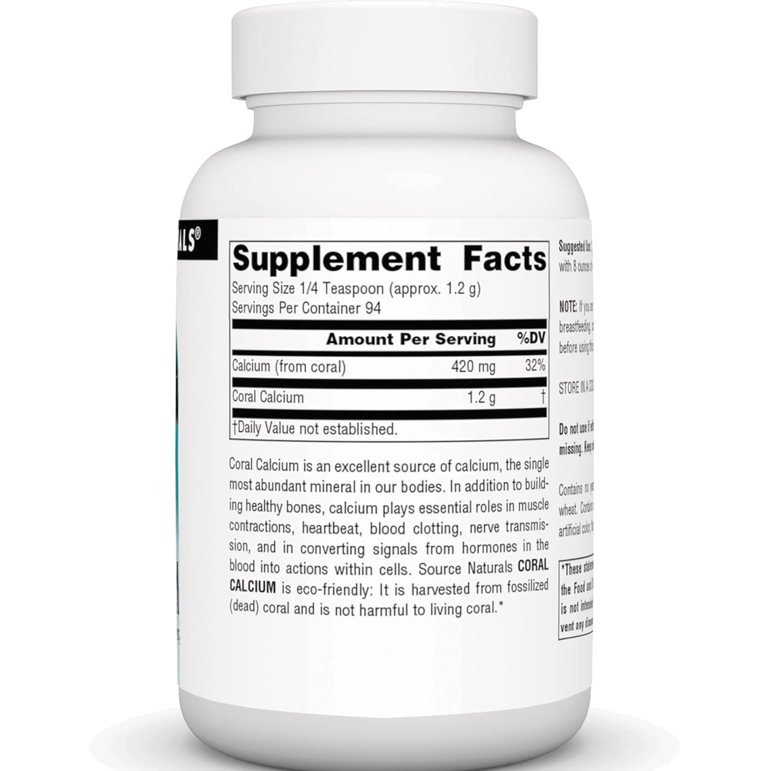 SN614 | Back label with Supplement Facts panel for coral calcium