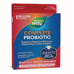 ET347 | Nature's Way Complete Probiotic pearls softgels box, 30 count, blue and red packaging