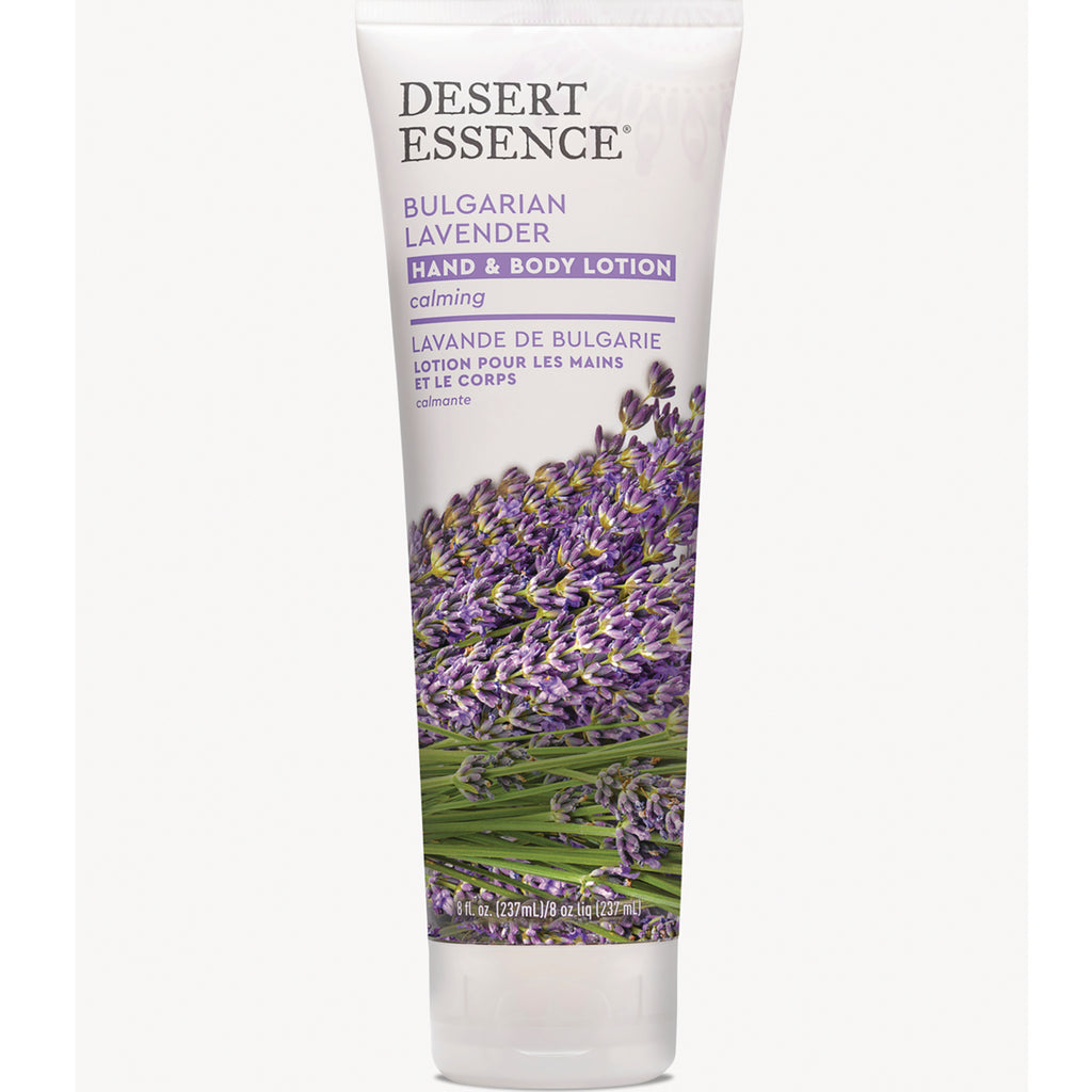 DST014 | Desert Essence Bulgarian Lavender hand & body lotion tube front with lavender illustration 8 fl oz - Thumbnail