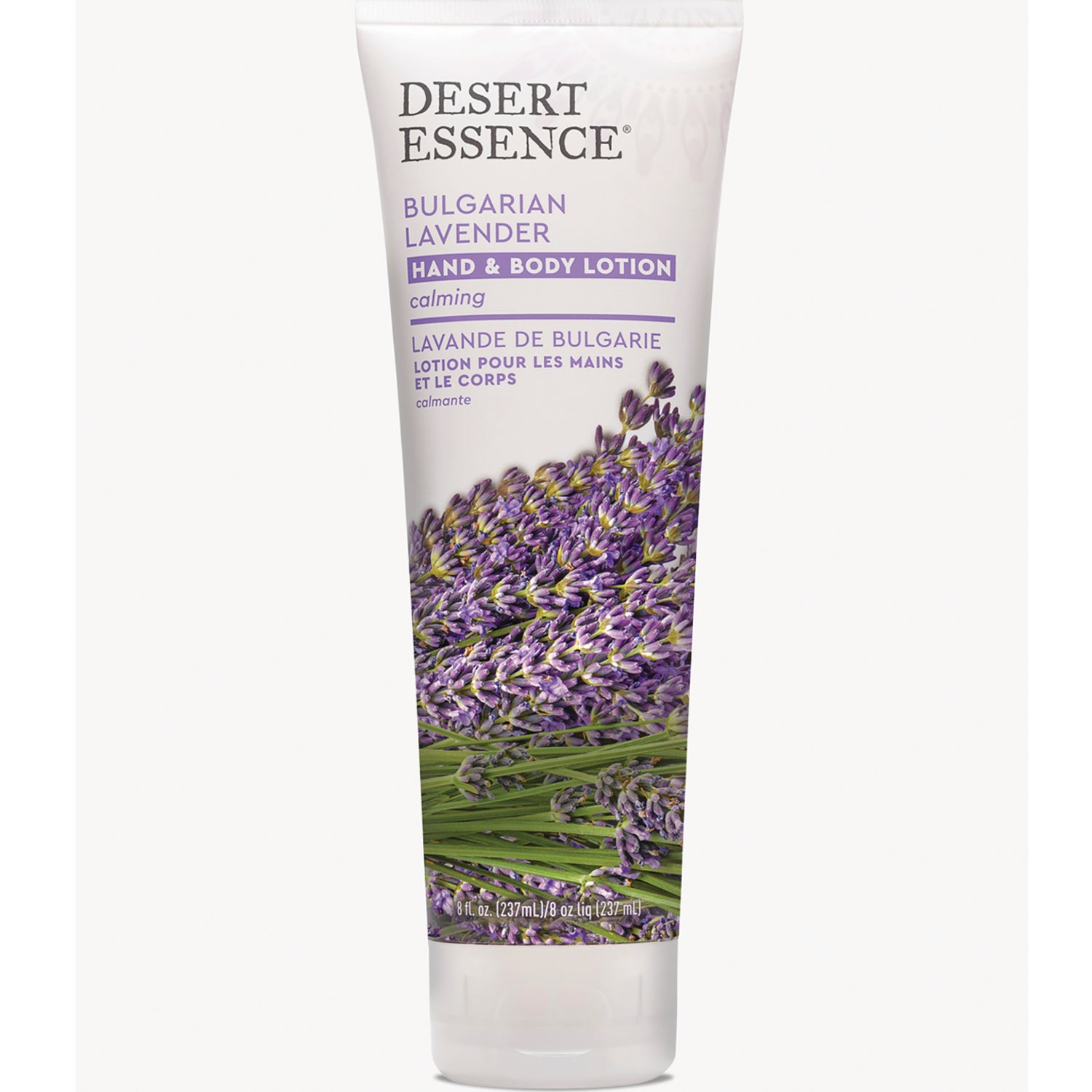 DST014 | Desert Essence Bulgarian Lavender hand & body lotion tube front with lavender illustration 8 fl oz