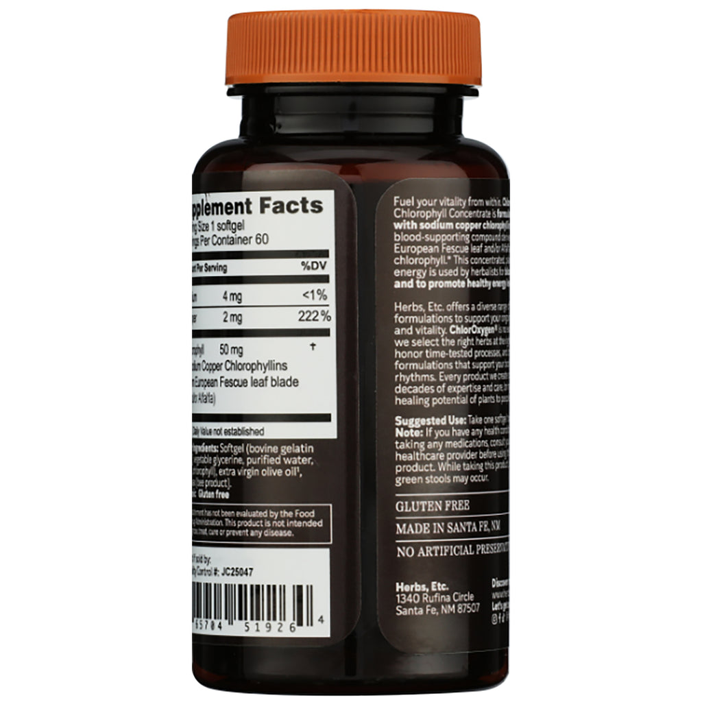 HE102 | back label showing supplement facts, ChlorOxygen suggested use, side effects, and GLUTEN FREE note - Thumbnail