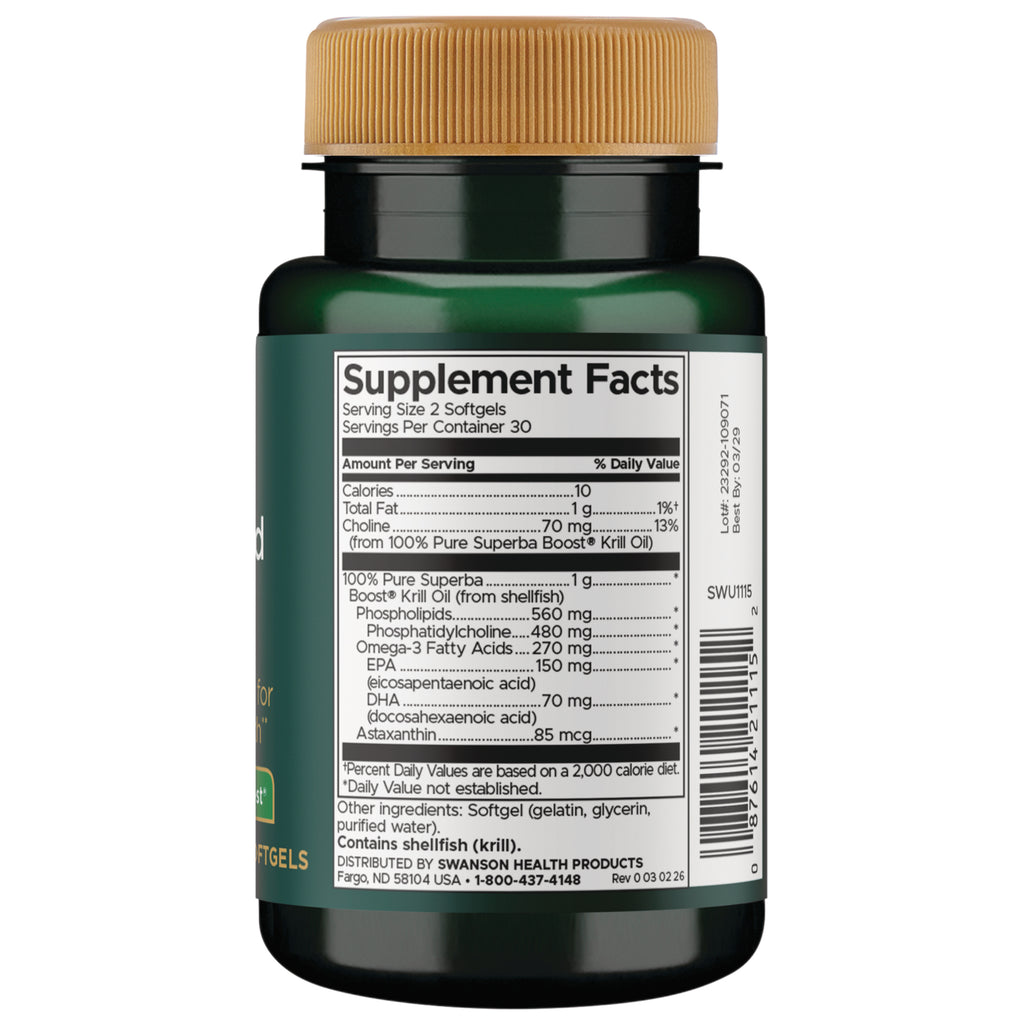 SWU1115 | Supplement Facts panel showing serving size, ingredients, lot code and barcode on green bottle - Thumbnail