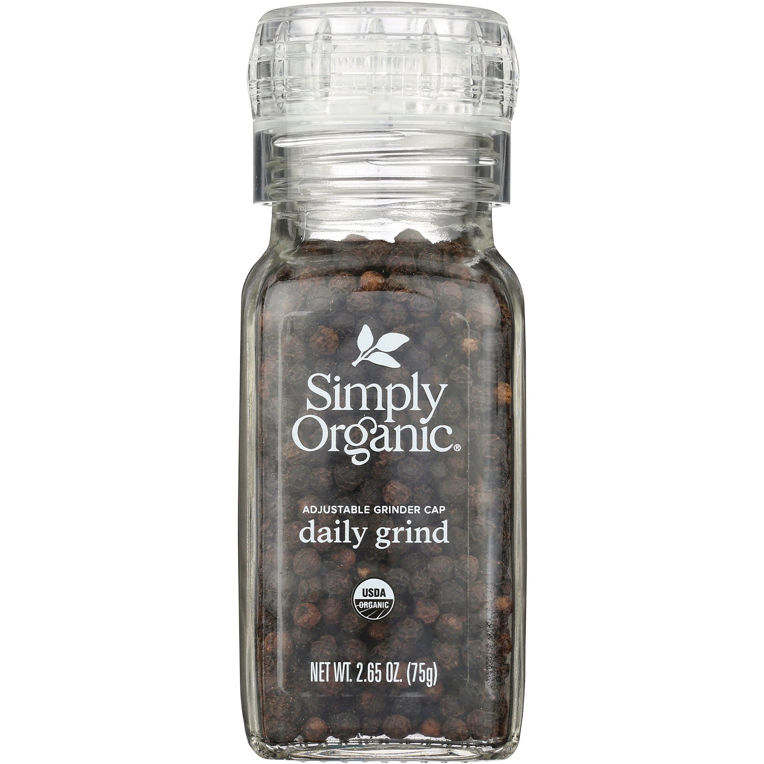 SMP018 | Simply Organic Daily Grind black peppercorns with adjustable grinder cap, 2.65 oz (75 g)