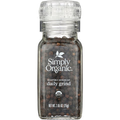 SMP018 | Simply Organic Daily Grind black peppercorns with adjustable grinder cap, 2.65 oz (75 g)