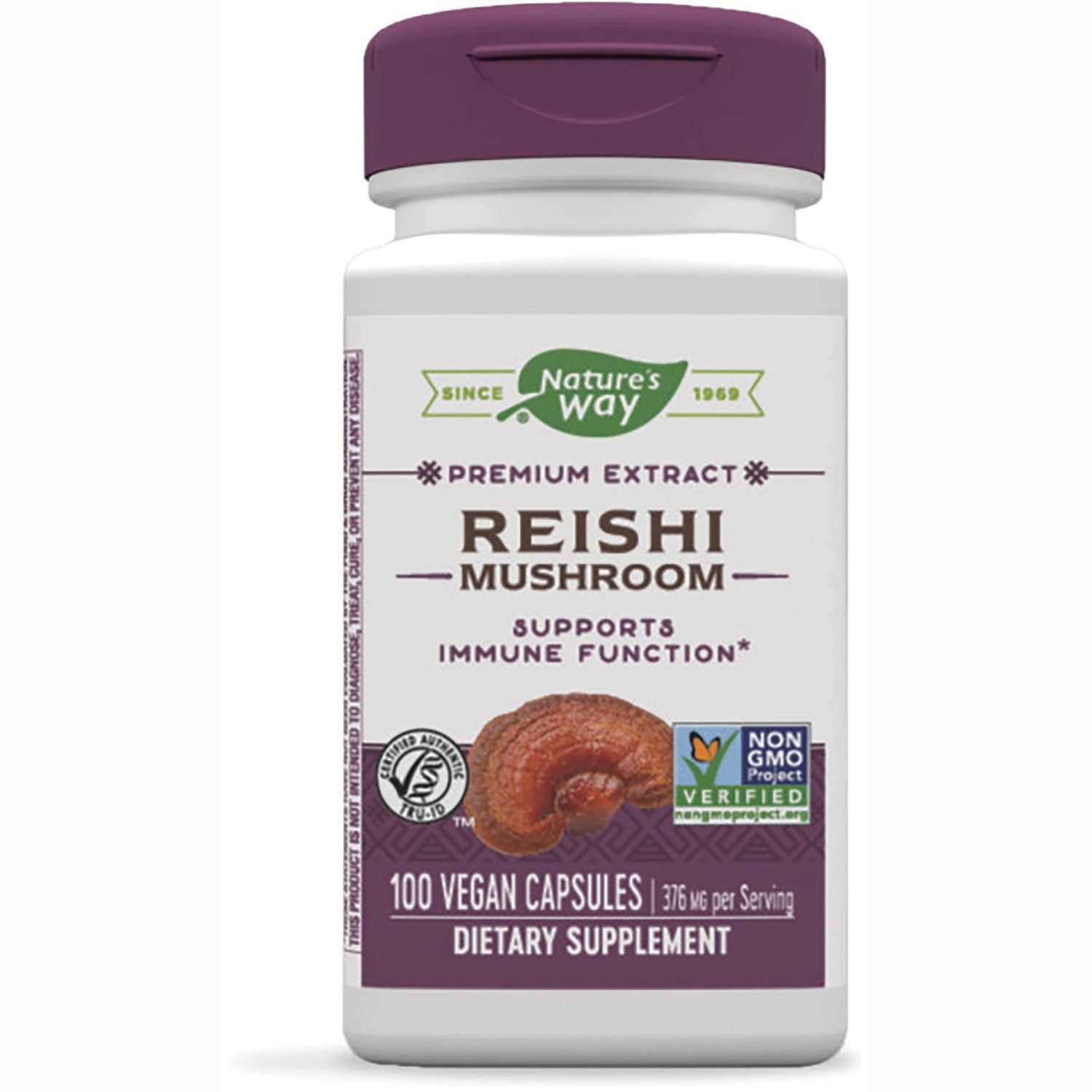 NW531 | Nature's Way Reishi Mushroom dietary supplement bottle, 100 vegan capsules, supports immune function