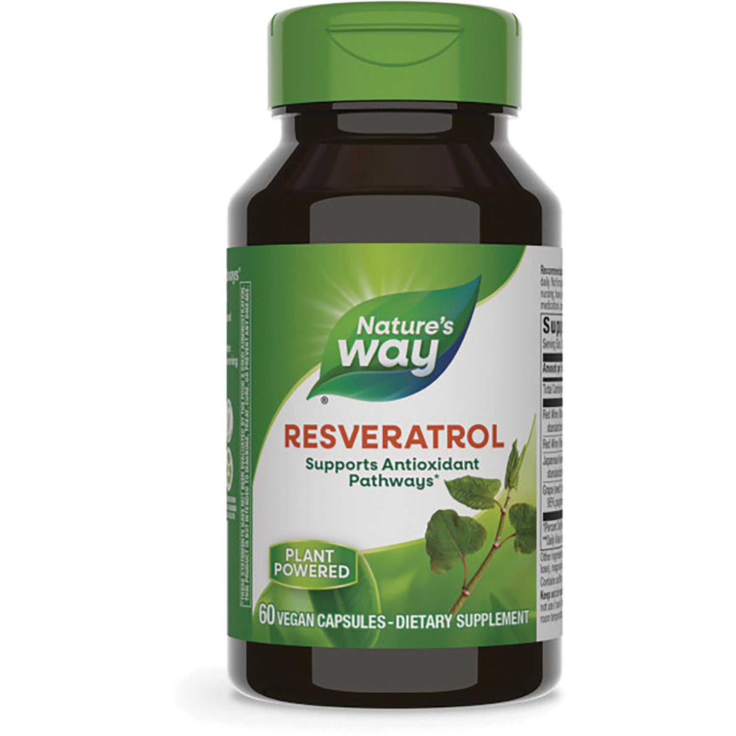 NW690 | Nature's Way Resveratrol dietary supplement bottle, 60 vegan capsules, front label