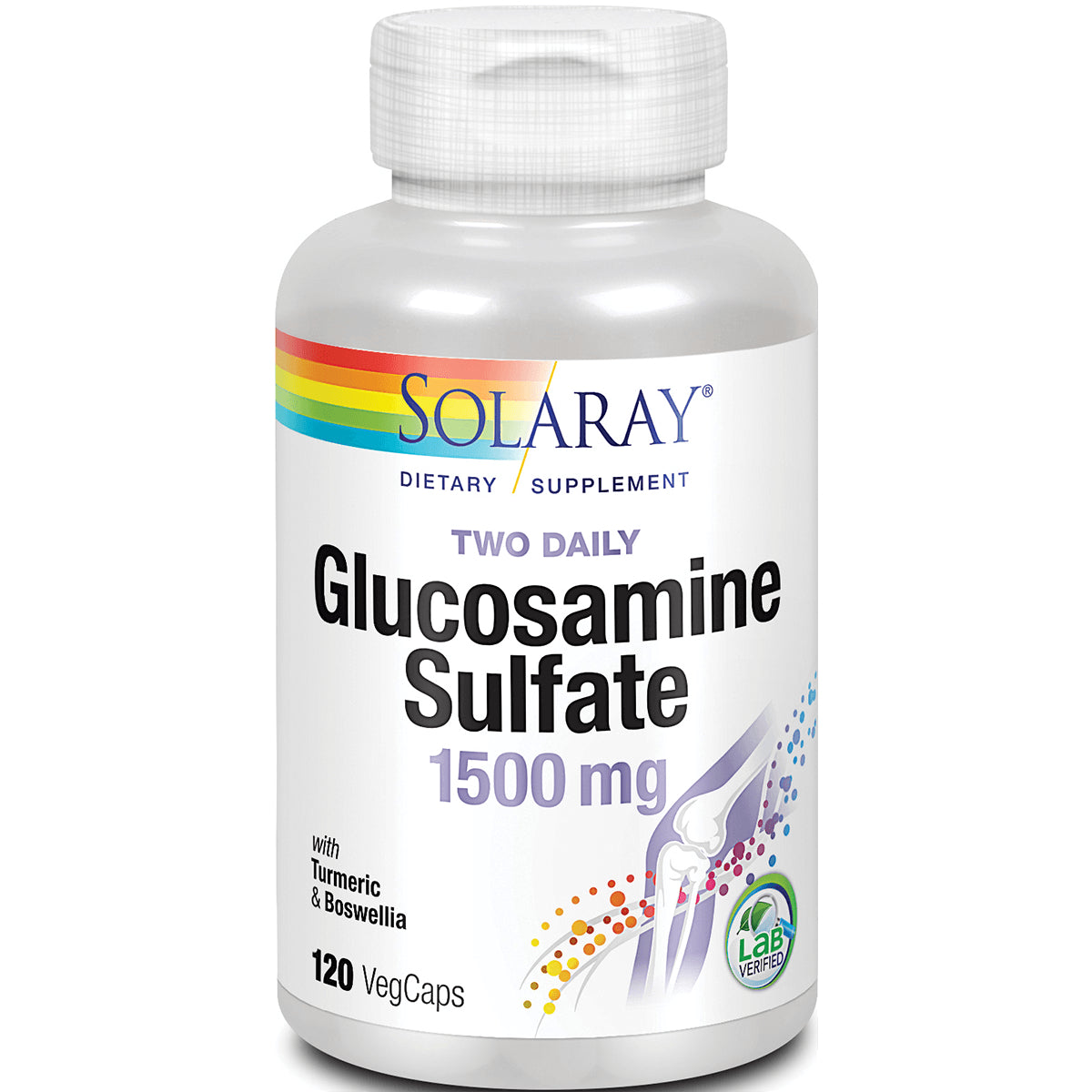 SLR263 | Solaray Glucosamine Sulfate 1500 mg supplement bottle, 120 VegCaps