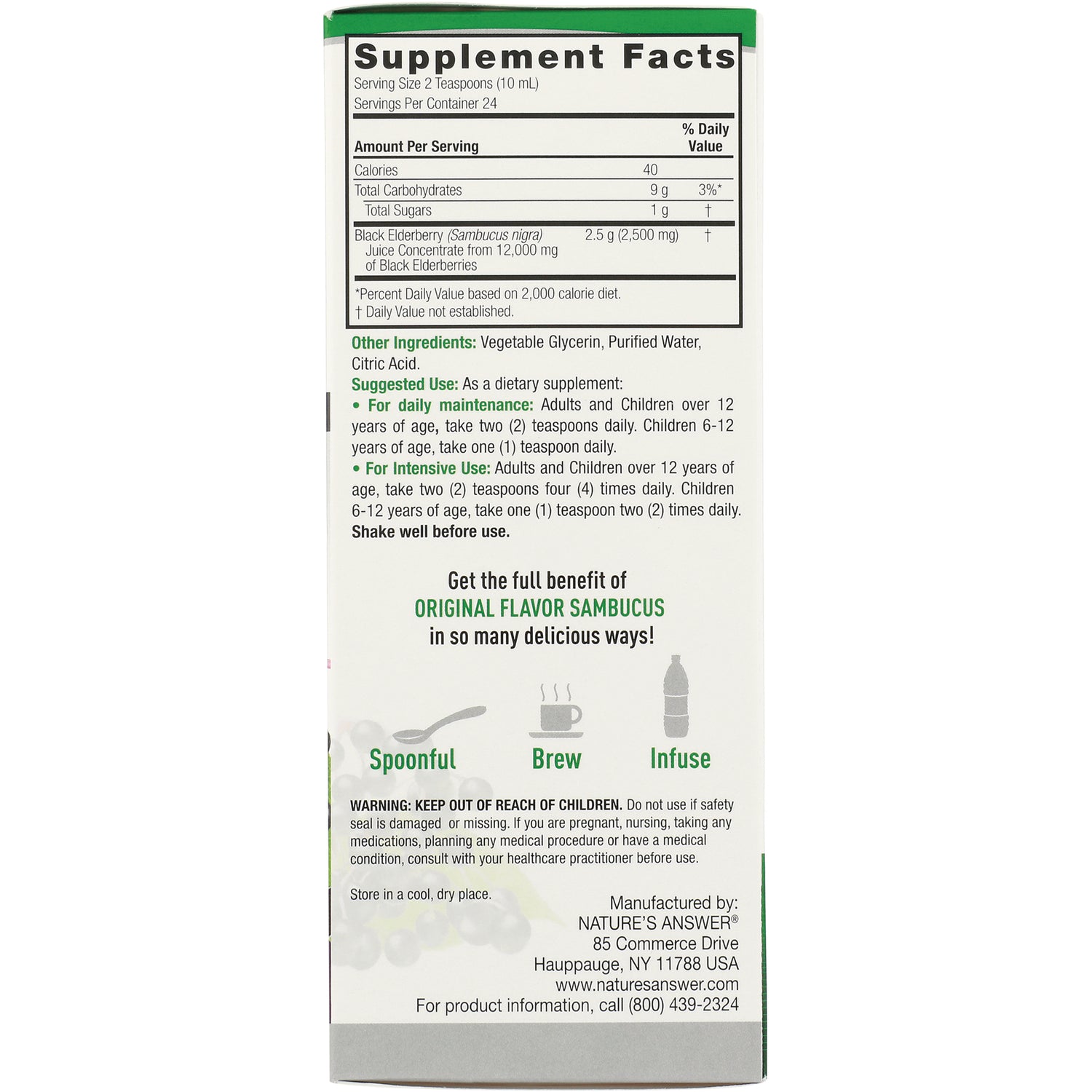NAT087 | back panel showing supplement facts, ingredients, suggested use and warning text