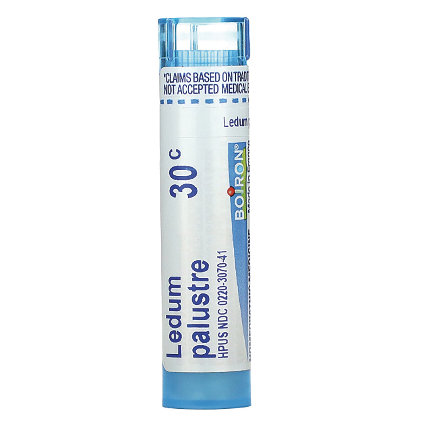 BRN063 | white tube with blue cap labeled Ledum palustre 30C homeopathic remedy