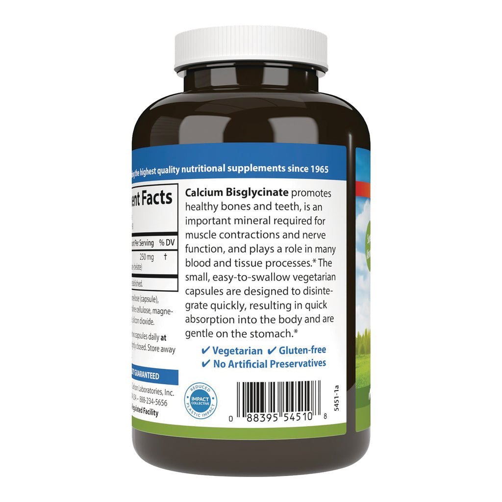 CSN326 | back label reading Calcium Bisglycinate description, vegetarian and gluten-free claims and barcode - Thumbnail